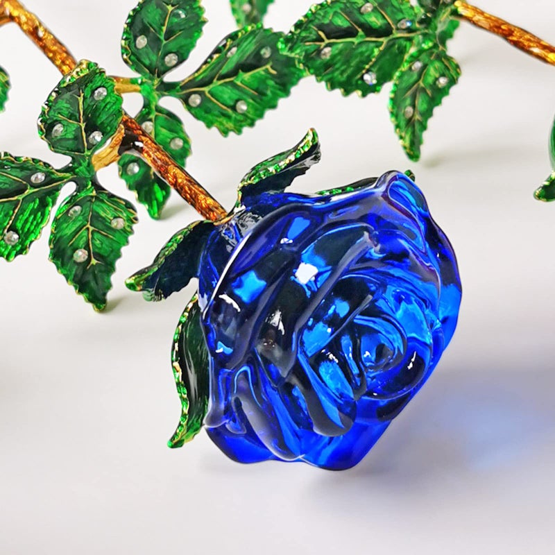 SWEETIME Blue Rose, K9 Crystal Rose Flower, Forever Glass Rose with Green Leaves, Unique Gift for Girlfriend Wife Mom on Valentine's Day, Mother's Day, Thanksgiving, Christmas, Birthday, Anniversary. - Image 5
